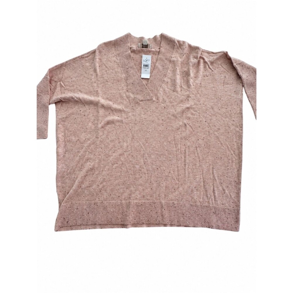 NWT LOFT Outlet Pink Speckled V-Neck Dolman Sleeve Oversized Sweater XS